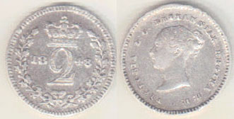 1848 Great Britain silver 2 Pence (Guyana/West Indies) A004110